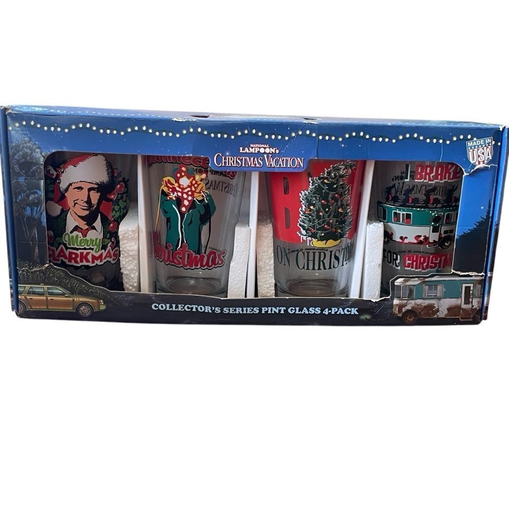 NIB National Lampoons Christmas Vacation Collectors Series Pint Glass 4-Pack